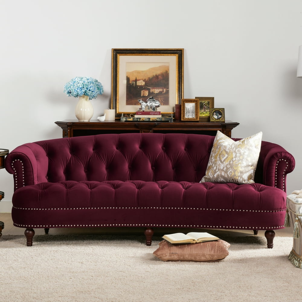  "Burgundy Velvet Opulence: La Rosa Victorian Chesterfield Sofa"