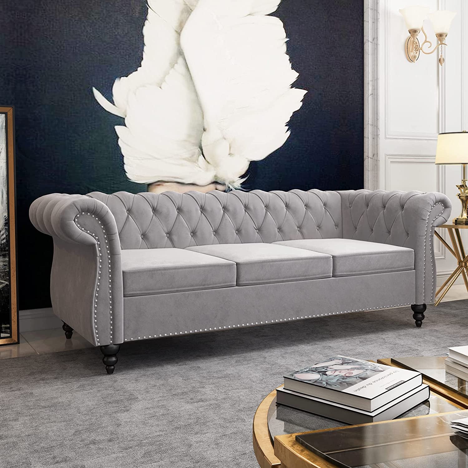 "Classic Comfort 3-Seater: Tufted Chesterfield Sofa for Living Room"
