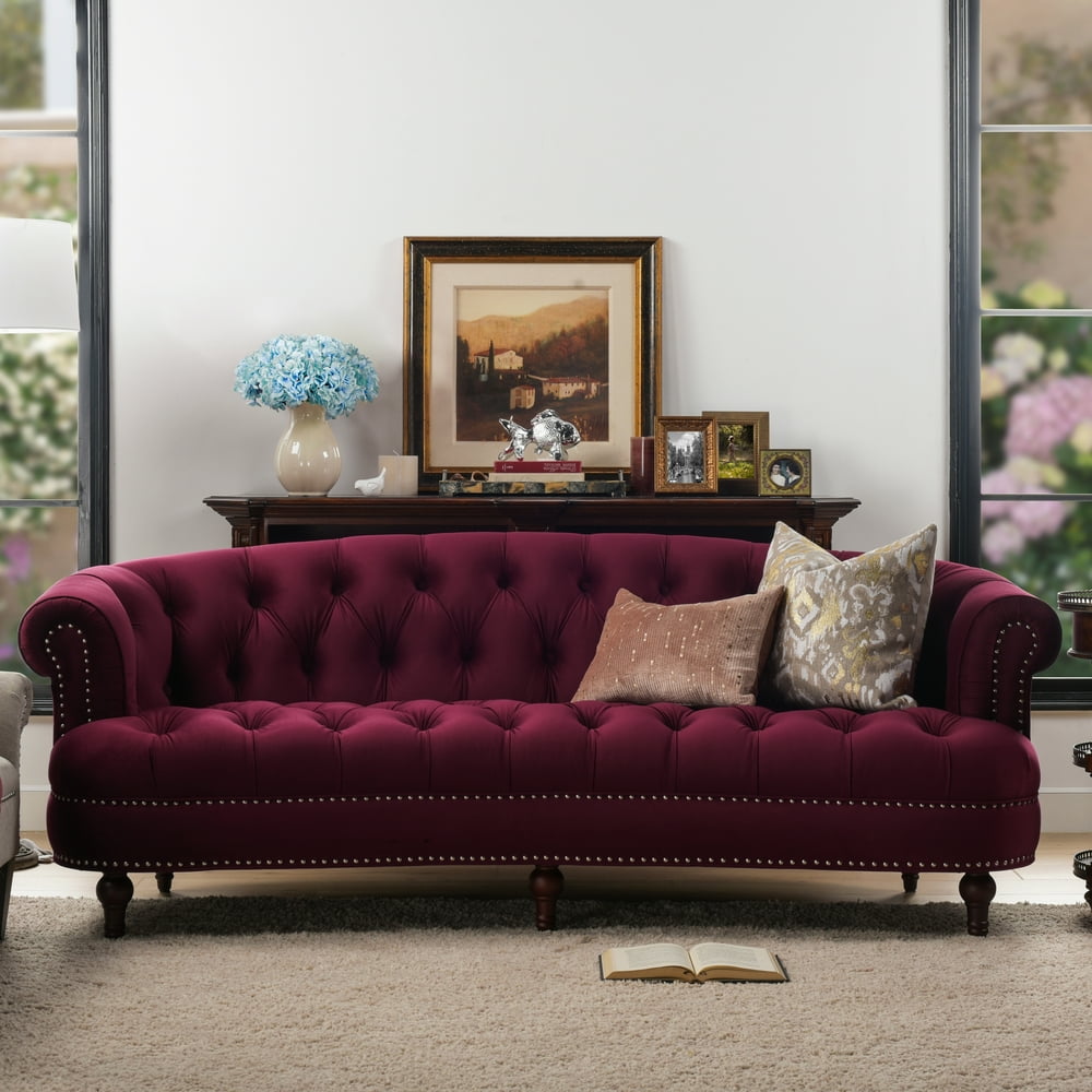  "Burgundy Velvet Opulence: La Rosa Victorian Chesterfield Sofa"