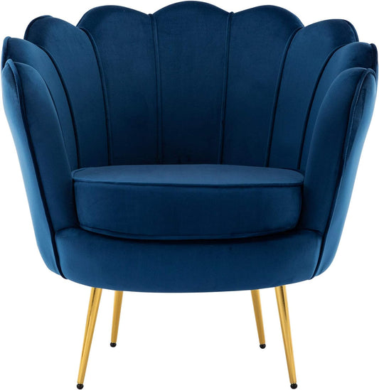 "Royal Velvet Retro Lounger: Mid Century Modern Single Sofa in Navy Blue"
